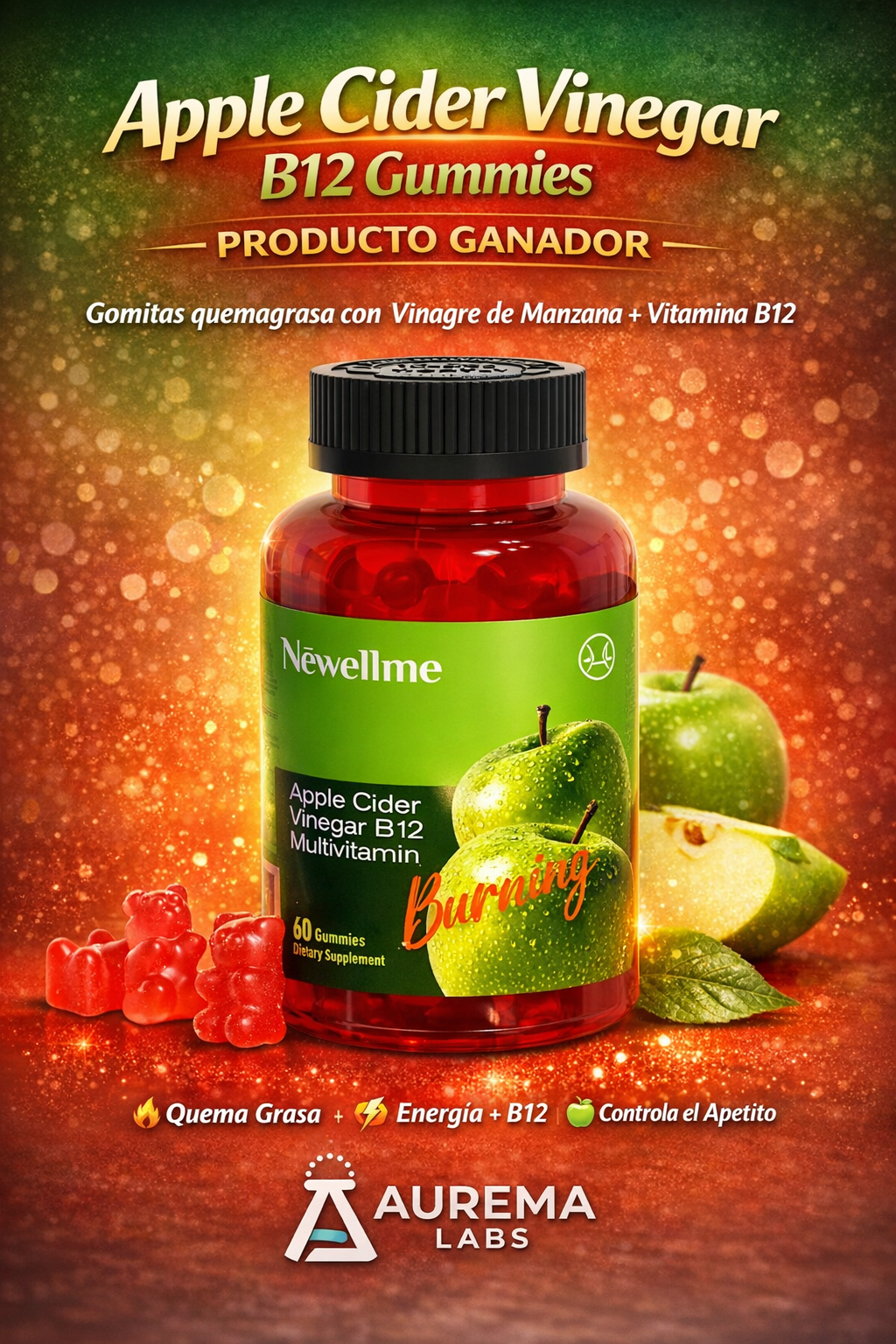 Apple Cider Vinegar B12 Gummies_ Gomitas Con Vinagre de Manzana y Vitamina B12 ( Producto Ganador )